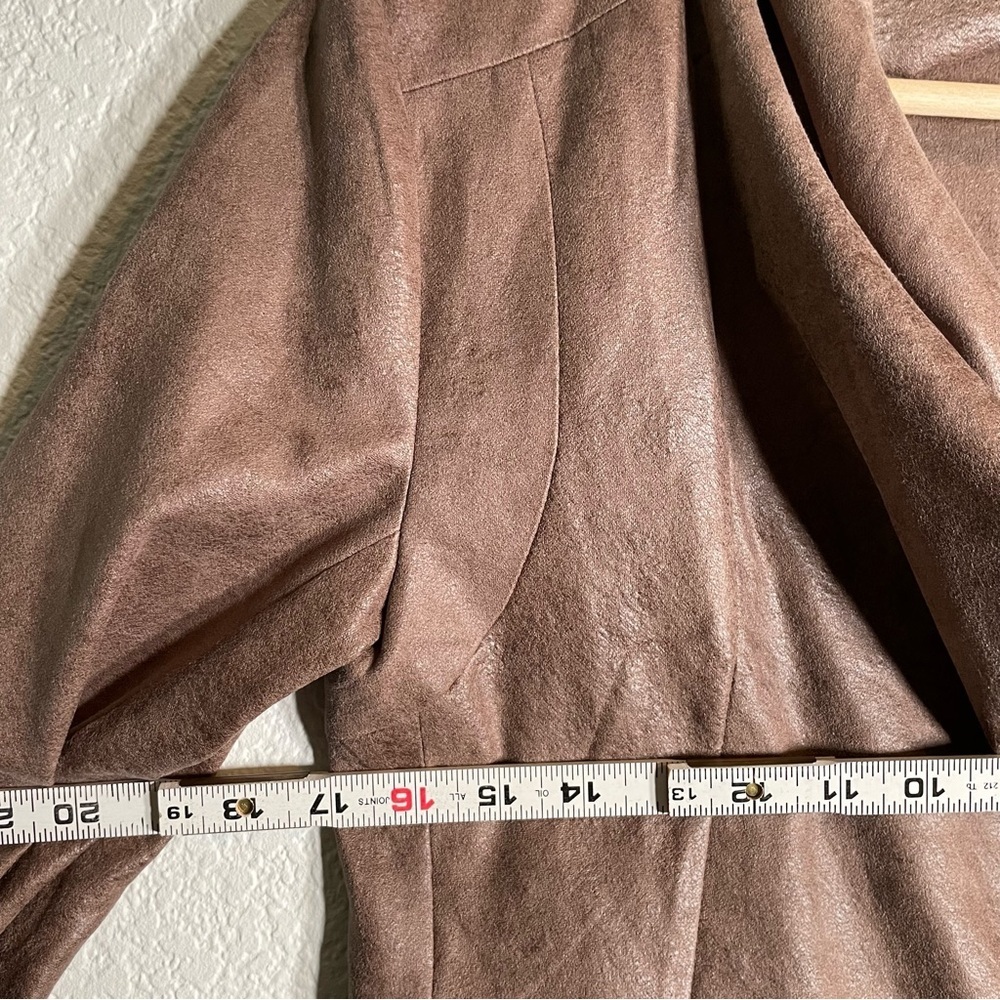 Flawless Women’s Long Sleeve Waterfall Zip Up Moto Jacket Tan Vegan Suede Small - Picture 10 of 10
